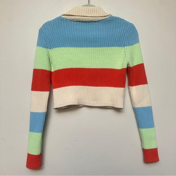 Zara Colorblock Striped Ribbed Knit Cropped Cardigan Sweater Size Small - Picture 3 of 9